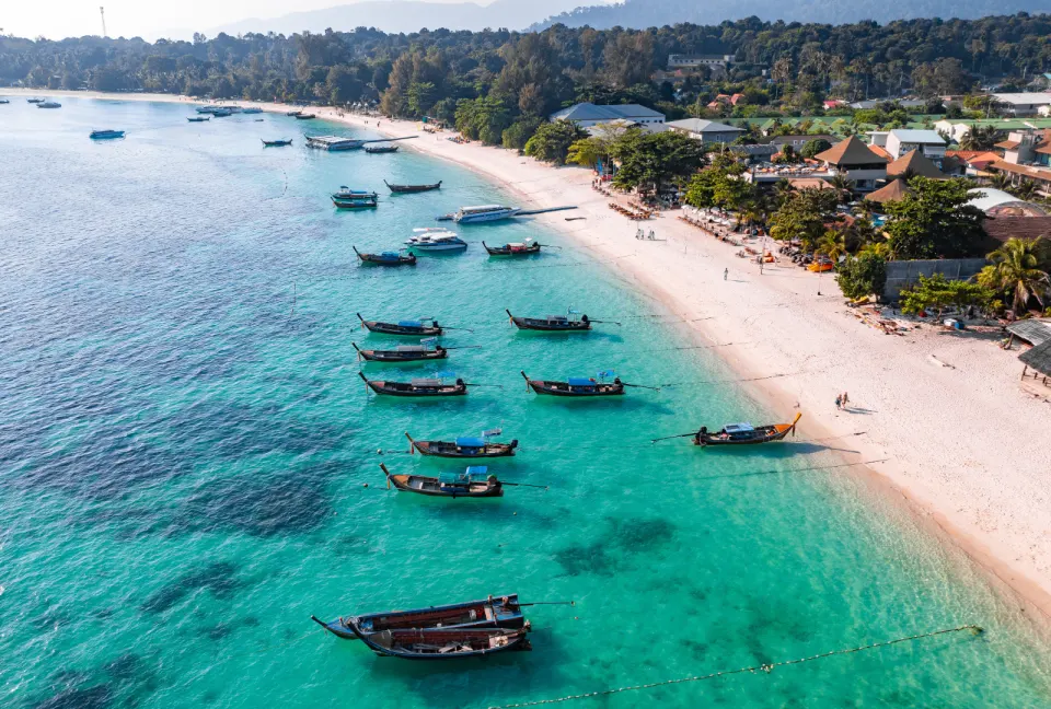 aerial view of boats anchored near havelock island beach