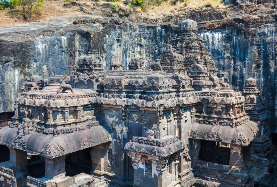 central shrine and stepped tower of kailasa temple ellora