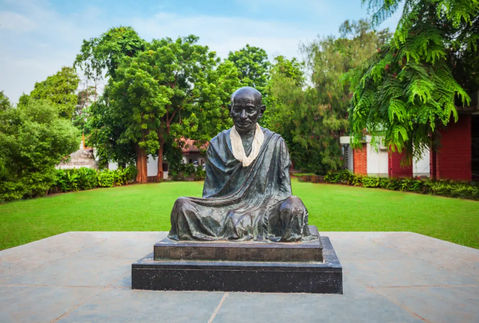 Seated statue of Mahatma Gandhi at Sabarmati Ashram
