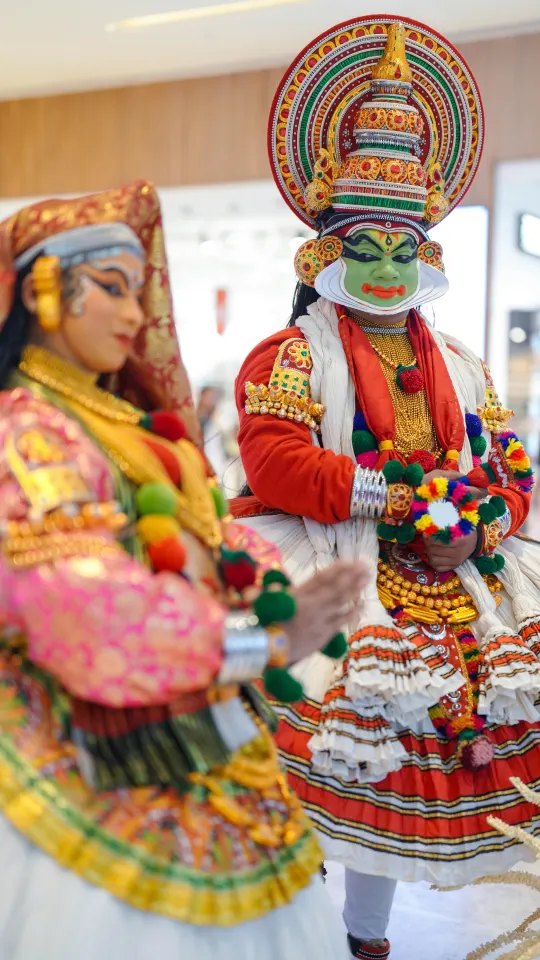 Kathakali dancers performing a classical dance drama from Kerala