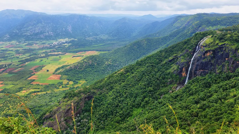 lush western ghats valley with waterfall near thekkady