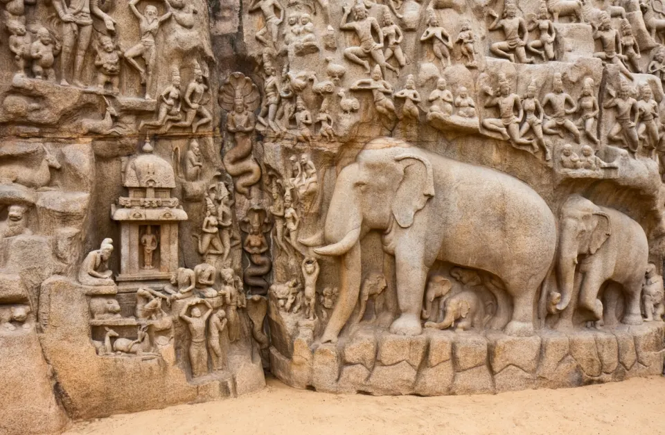 Elephant panel from Arjuna’s Penance bas-relief, Mahabalipuram