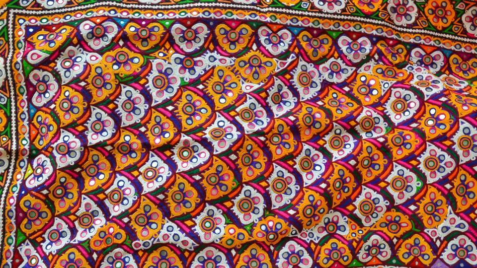 Vibrant Rajasthani embroidery with mirror work pattern
